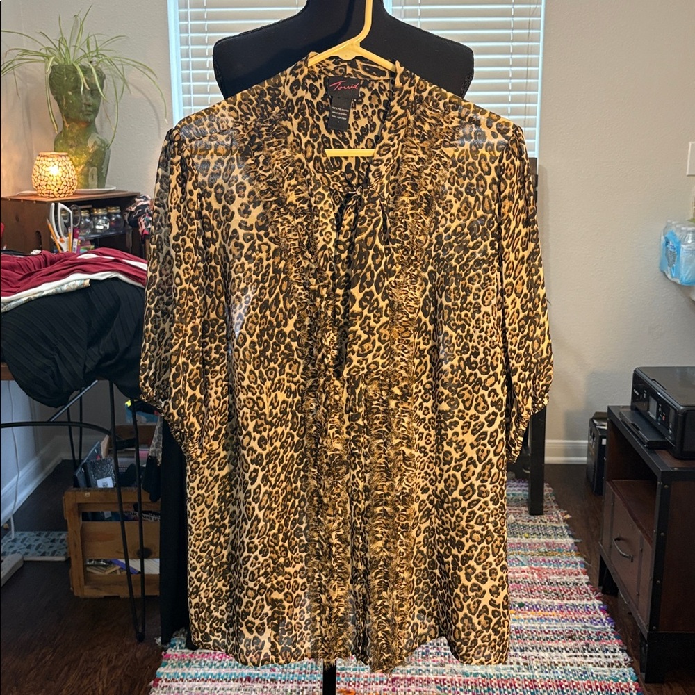 Torrid Sheer Animal Print Secretary Blouse